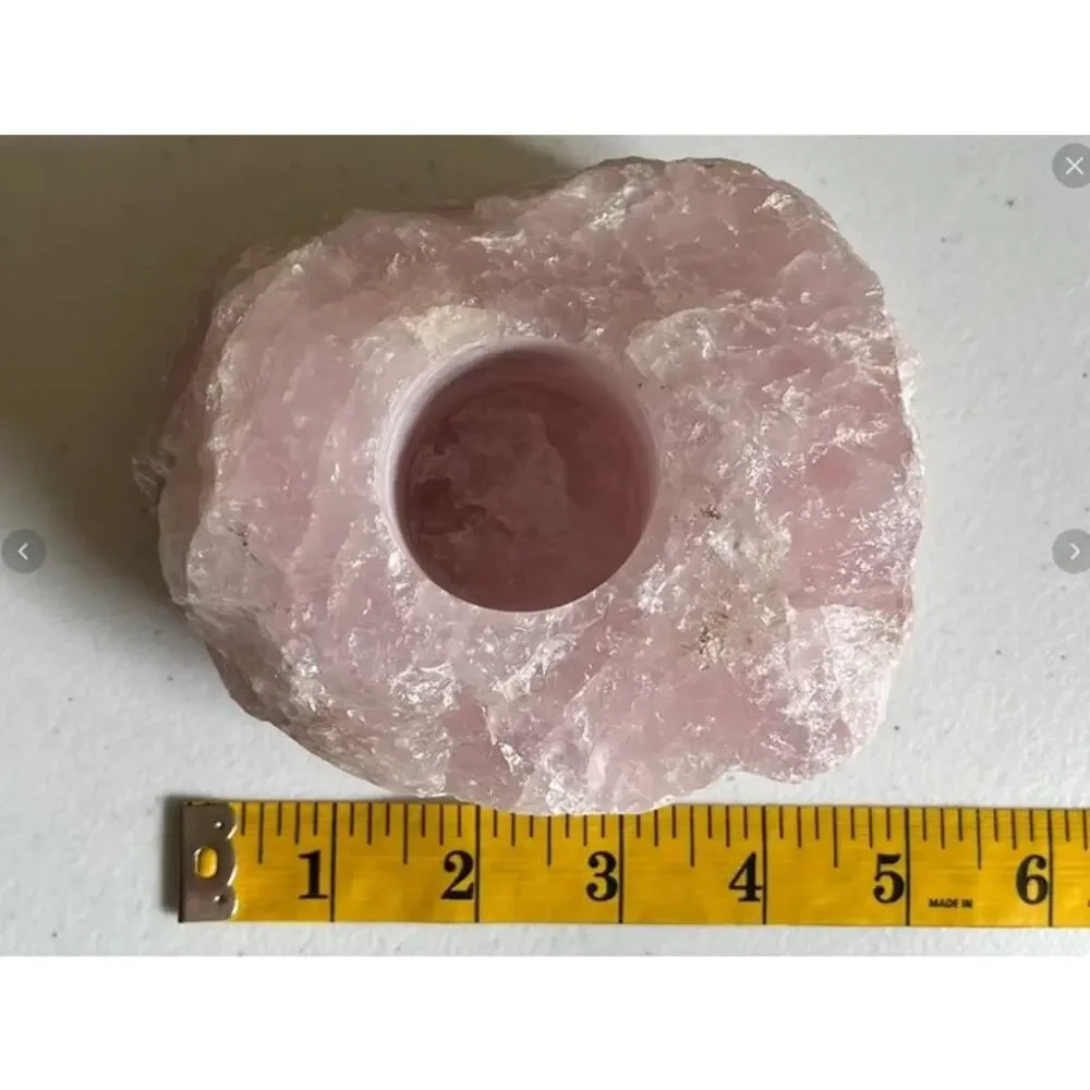 Large Natural Rose Quartz Crystal Candle Holder Tea Light Holder Made in Brazil